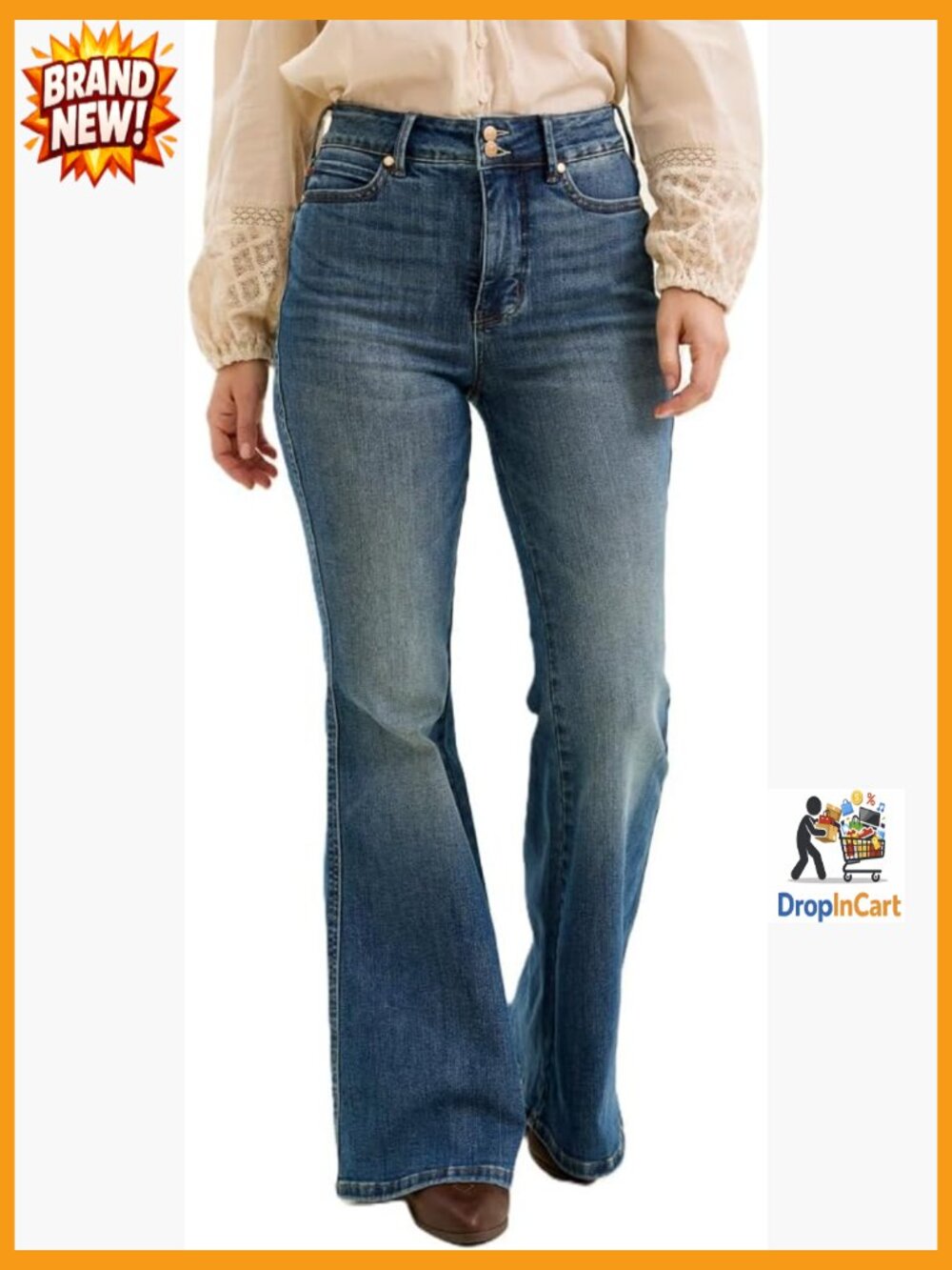 High Rise Flare Jeans Tummy Control Double Button With Shield Pockets Classic